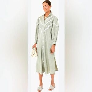 Pomander Place Green Long Sleeve Bishop Collar Dress